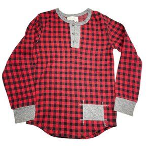 Miki Miette Noel Buffalo Plaid Henley Long Sleeved Top 5 Years Red Black Gray